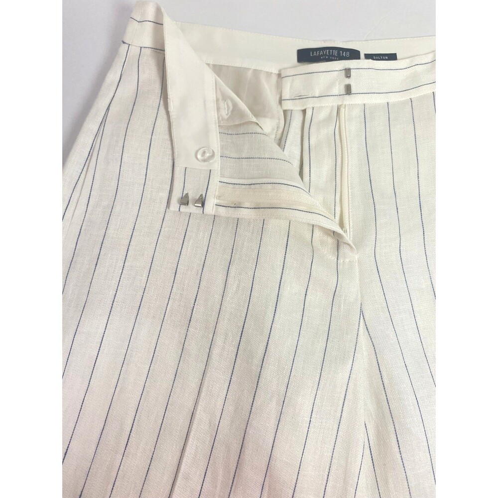 Lafayette 148 Dalton Pinstripe 100% Linen Wide Leg Pants Size 6 Off White Blue - Picture 9 of 16